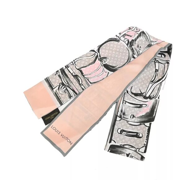 LOUIS VUITTON Logo Bandeau Trunk Scarf 100% Silk Pink Italy - Picture 1 of 9
